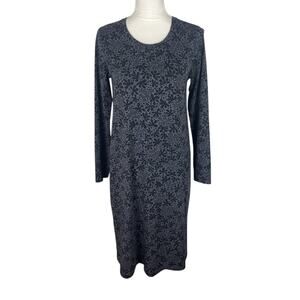 Gudrun Sjoden Black Gray Floral Organic Cotton Dress Long Sleeve Size Small